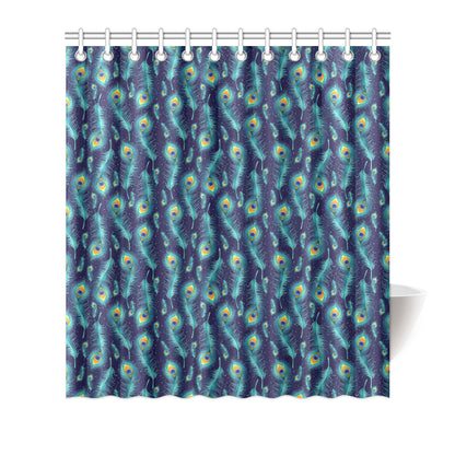 Peacock Feather Blue Design Print Shower Curtain