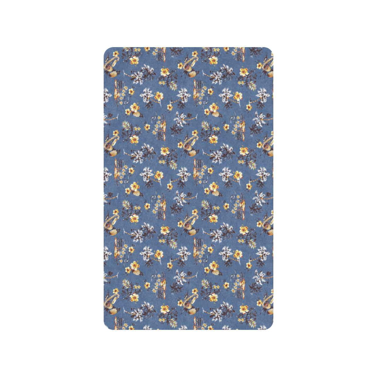 Hawaiian Flower Blue Print Rubber Doormat