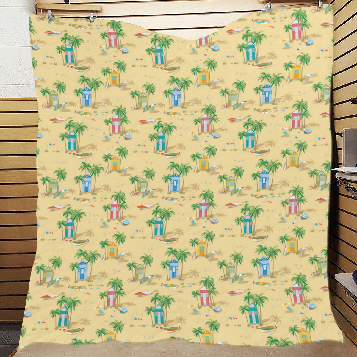 Beach Themed Pattern Print Design 01 Premium Quilt