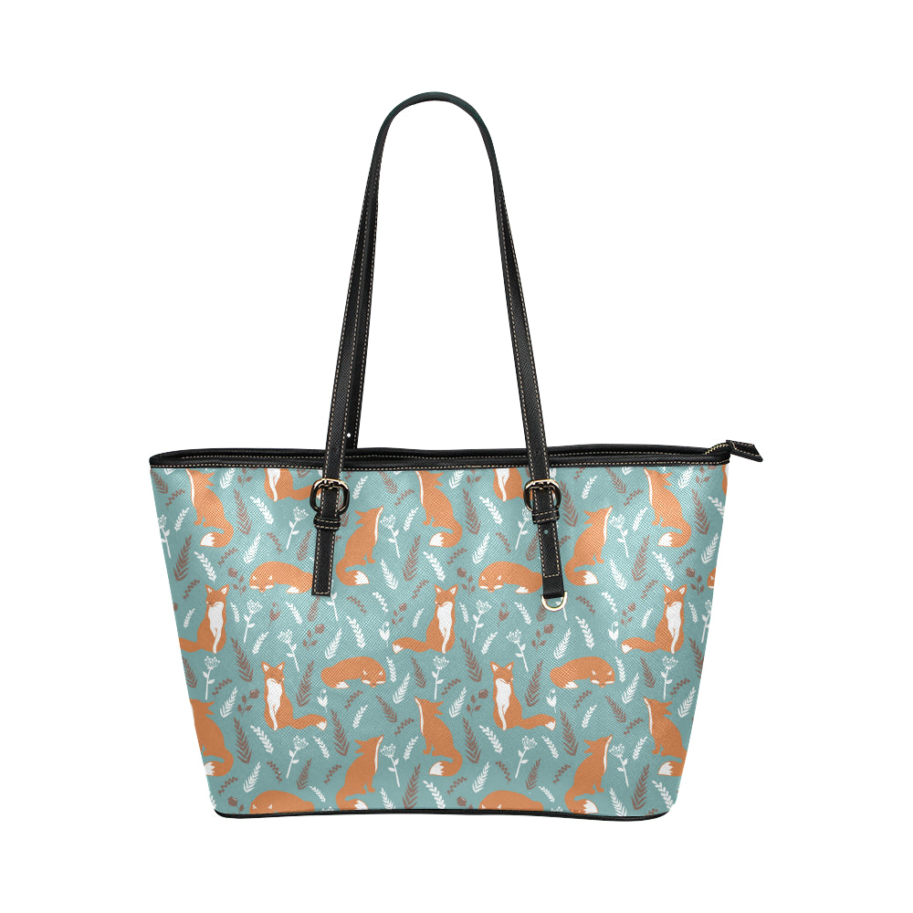 Fox Forest Print Pattern Leather Tote Bag