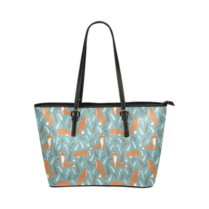 Fox Forest Print Pattern Leather Tote Bag