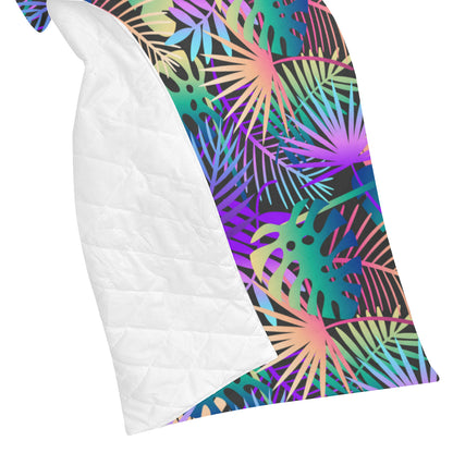 Neon Flower Tropical Palm Leaves Premium Quilt