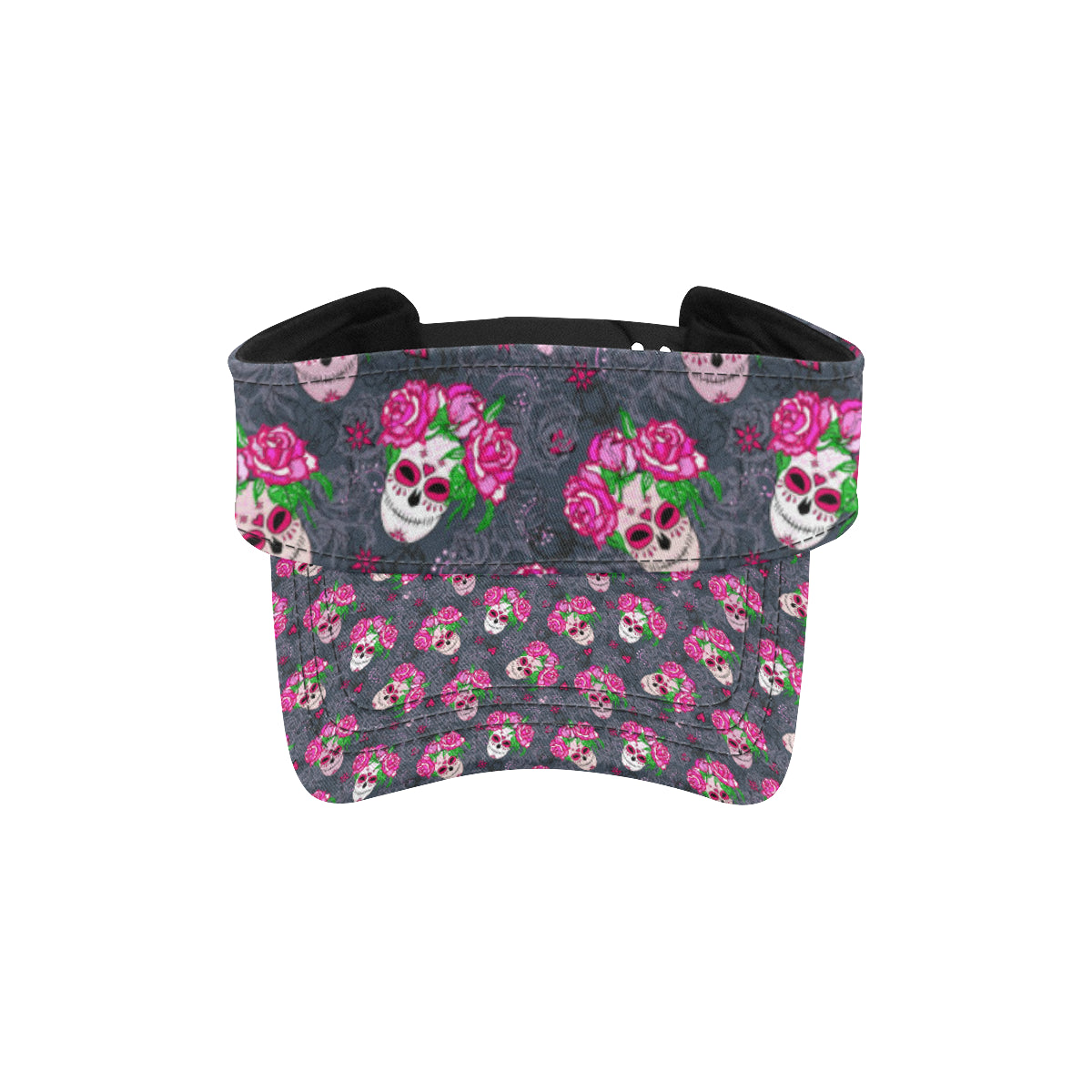 Sugar Skull Pink Rose Themed Print Unisex Sun Visor