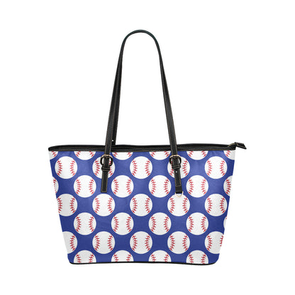 Baseball Blue Background Leather Tote Bag