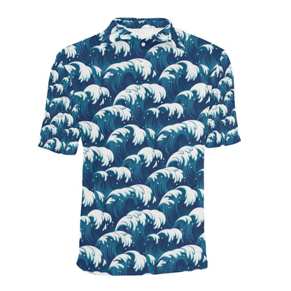 Ocean Wave Pattern Print Men Polo Shirt