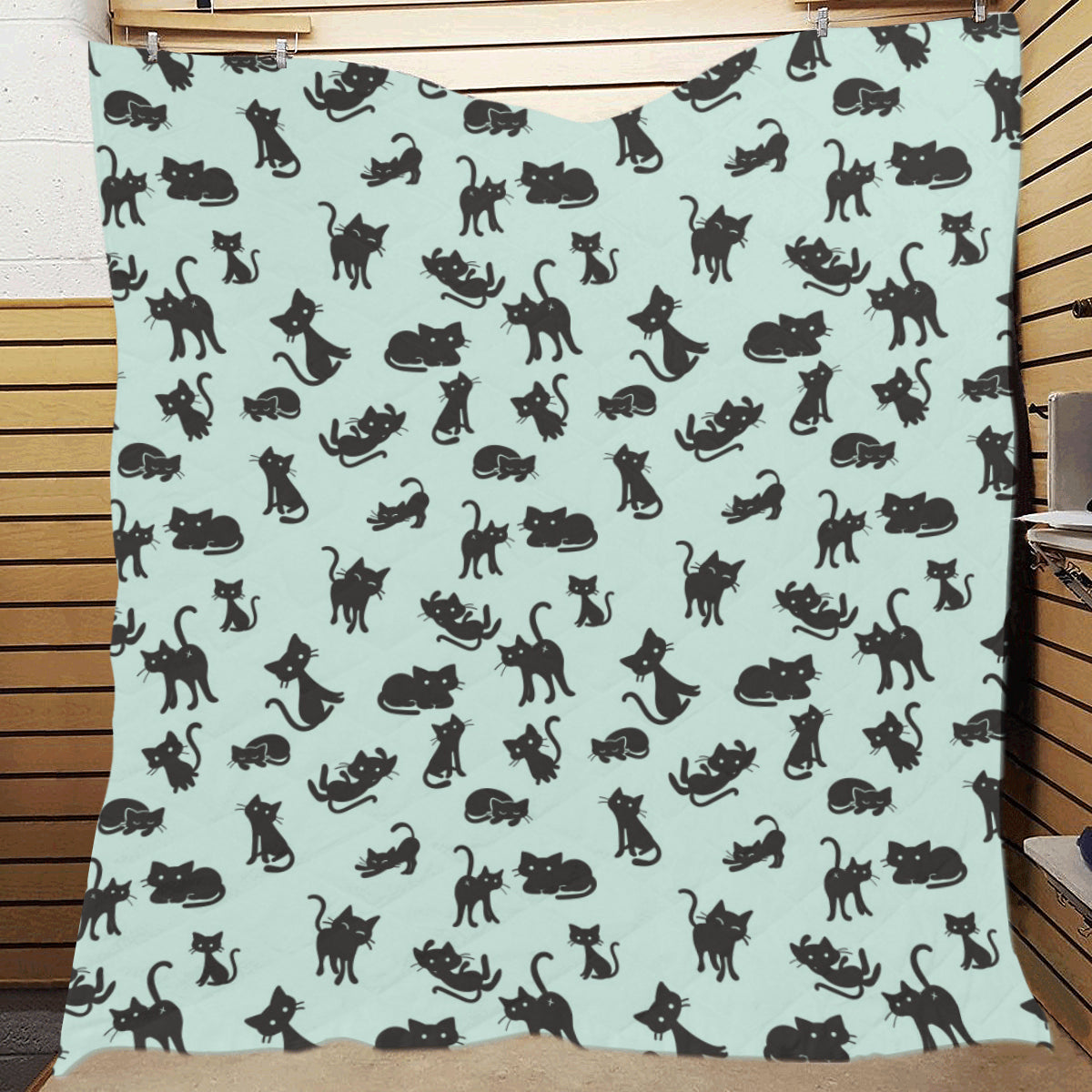 Black Cat Pattern Print Design 04 Premium Quilt