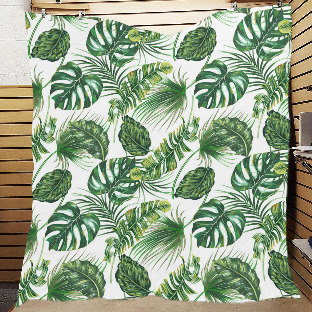 Green Pattern Tropical Palm Leaves Premium Quilt