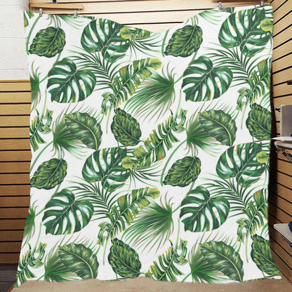 Green Pattern Tropical Palm Leaves Premium Quilt