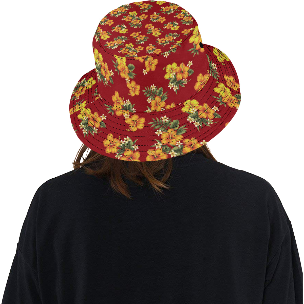 Orange Hibiscus Pattern Print Design HB026 Unisex Bucket Hat