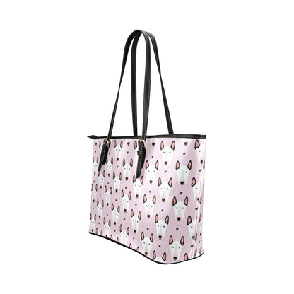 Bull Terrier Pink Print Pattern Leather Tote Bag