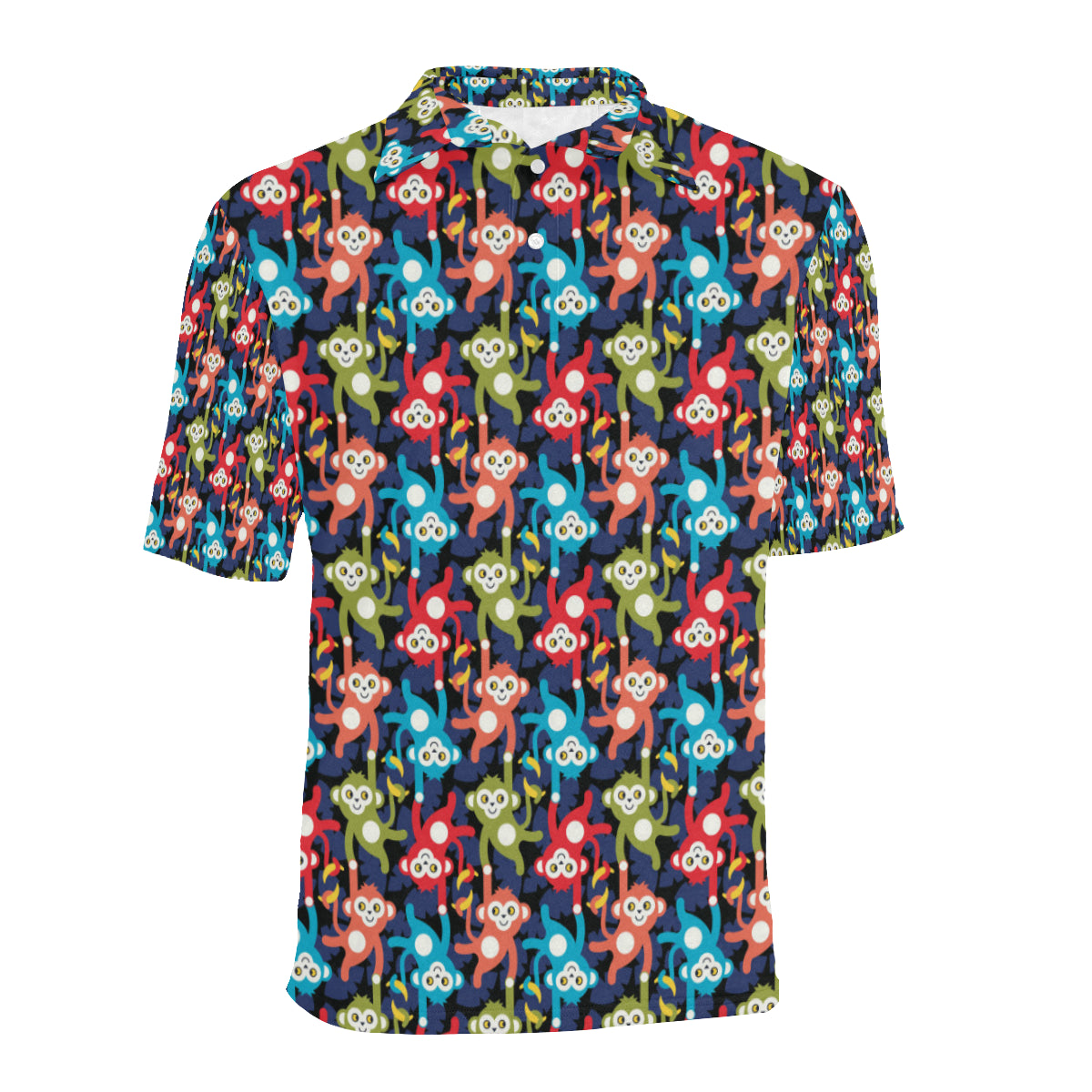 Monkey Colorful Design Themed Print Men Polo Shirt
