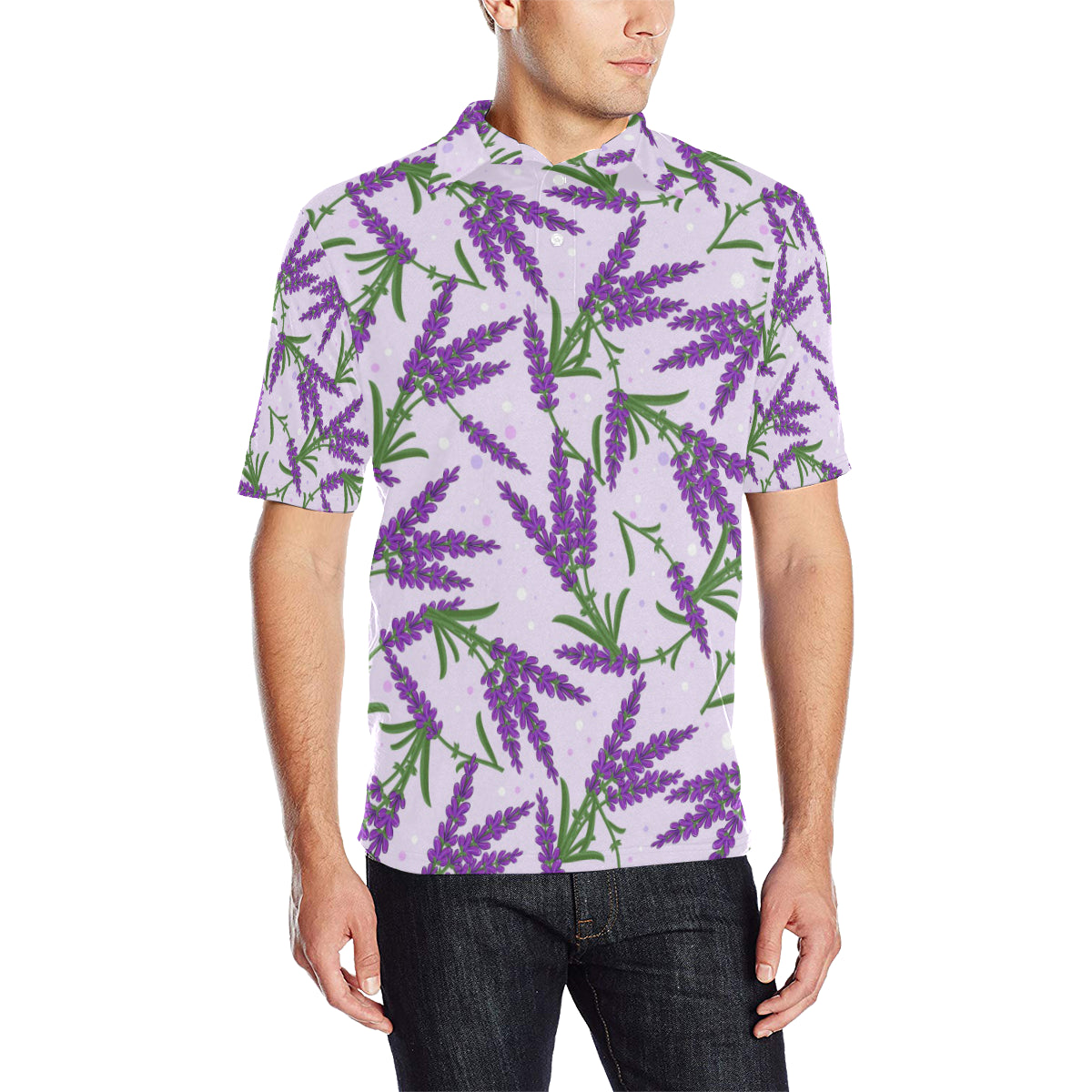 Lavender Pattern Print Design LV02 Men Polo Shirt
