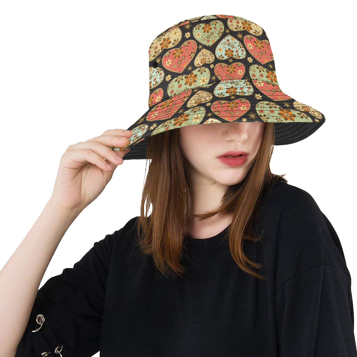 Heart Boho Pattern Print Design HE04 Unisex Bucket Hat