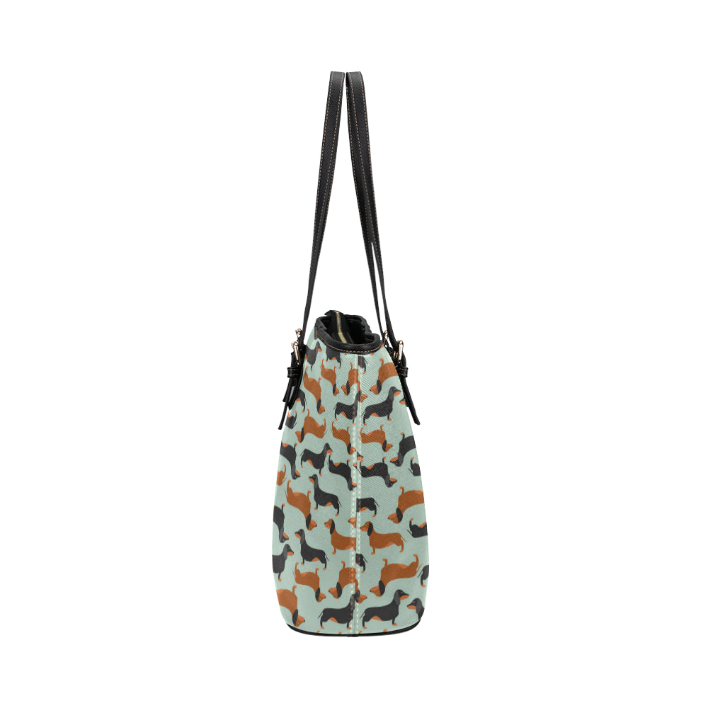 Dachshund Cute Print Pattern Leather Tote Bag