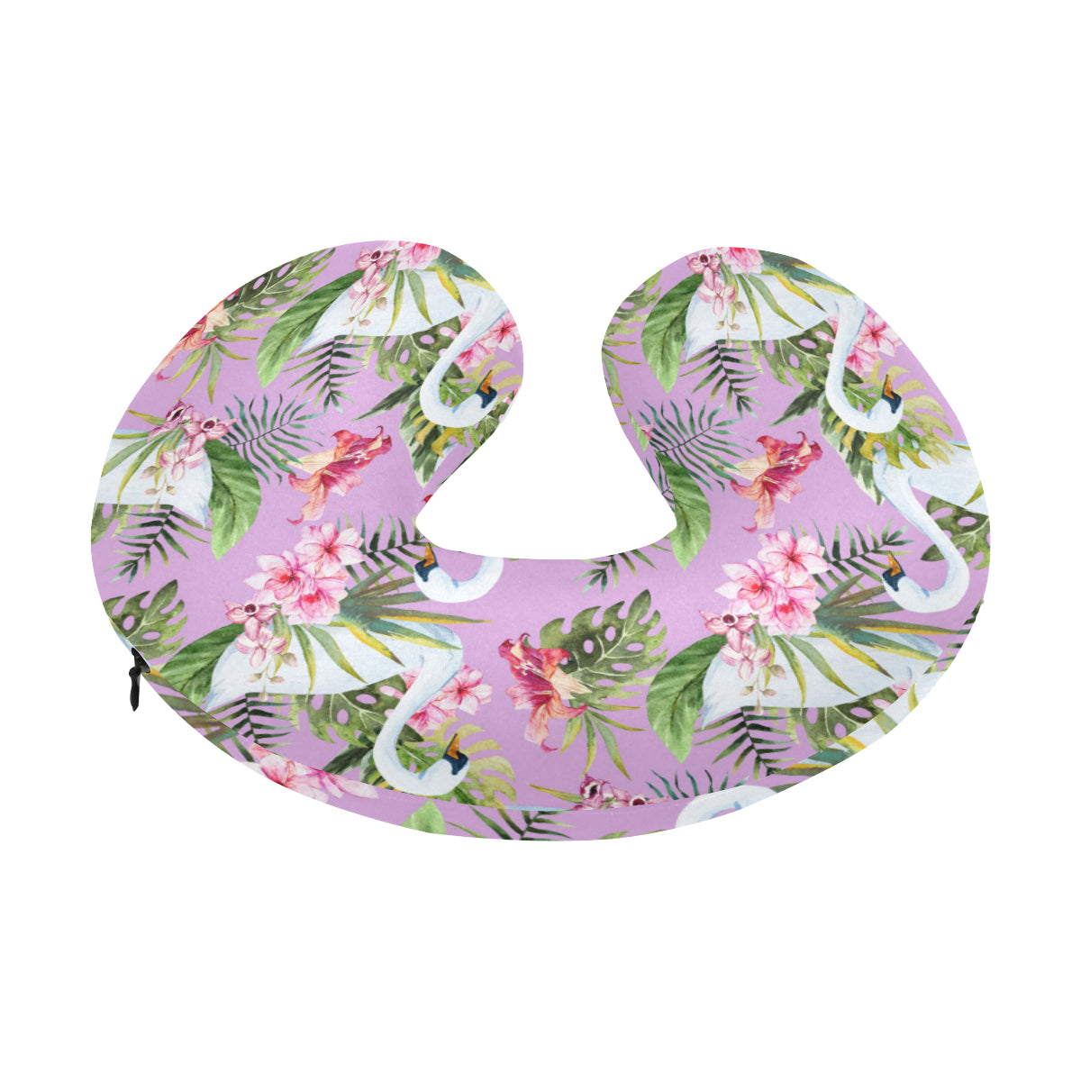 Swan with Flower Pattern Print Design 01 U-Shaped Travel Neck Pillow