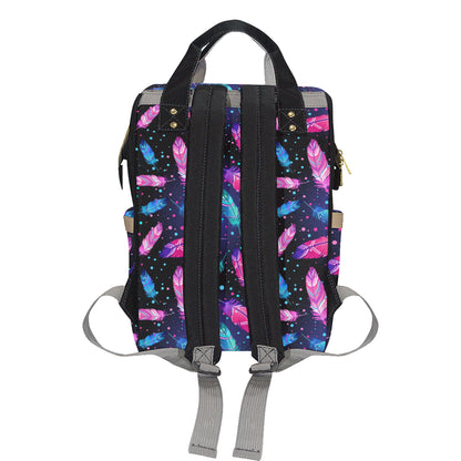 Feather Colorful Boho Design Print Diaper Bag Backpack