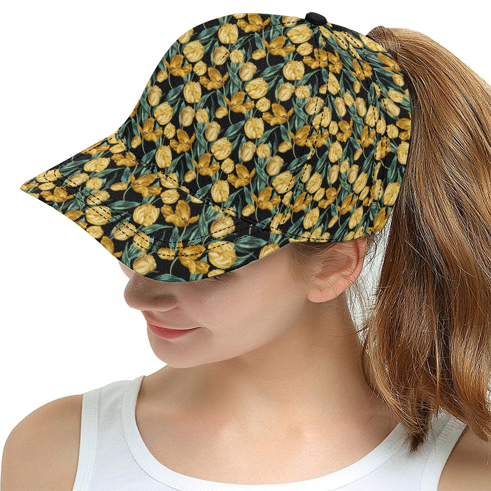 Elegant Yellow Tulip Print Snapback Cap