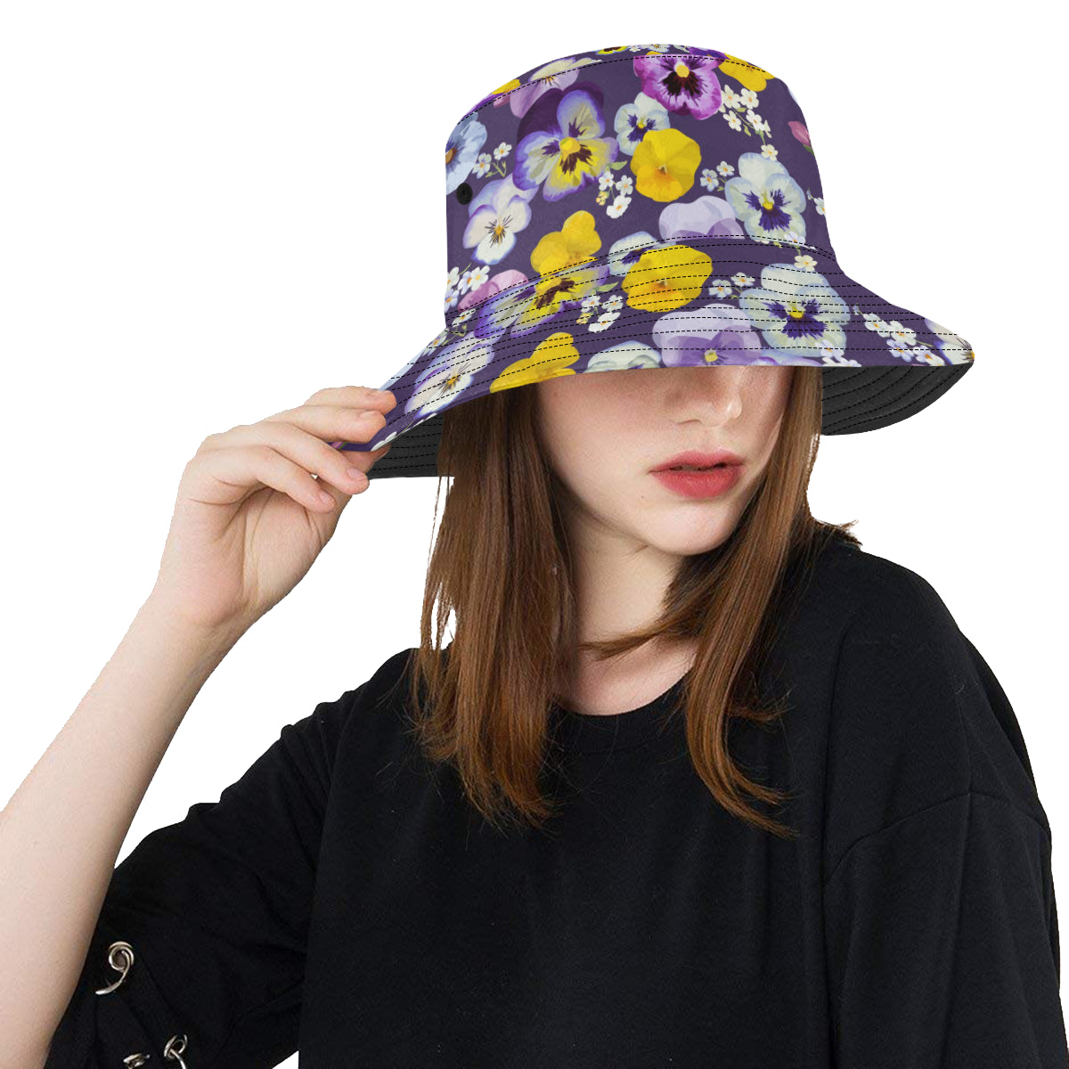 Pansy Pattern Print Design PS02 Unisex Bucket Hat