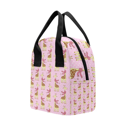 Giraffe Cute Pink Polka Dot Print Insulated Lunch Bag