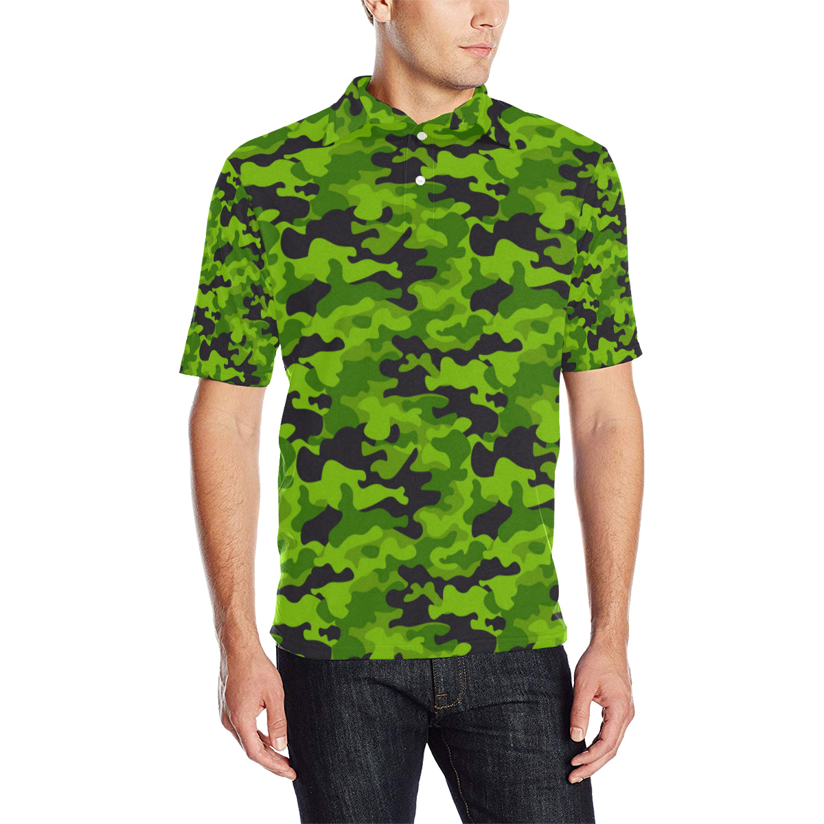Green Kelly Camo Print Men Polo Shirt