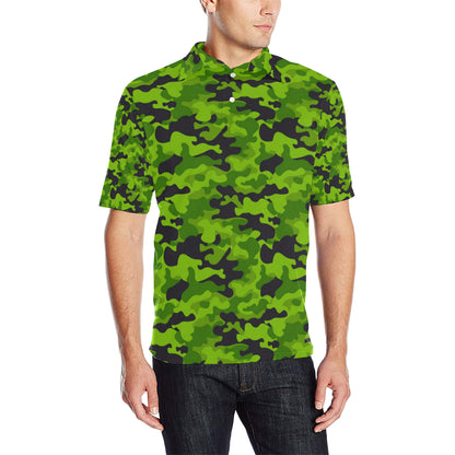 Green Kelly Camo Print Men Polo Shirt