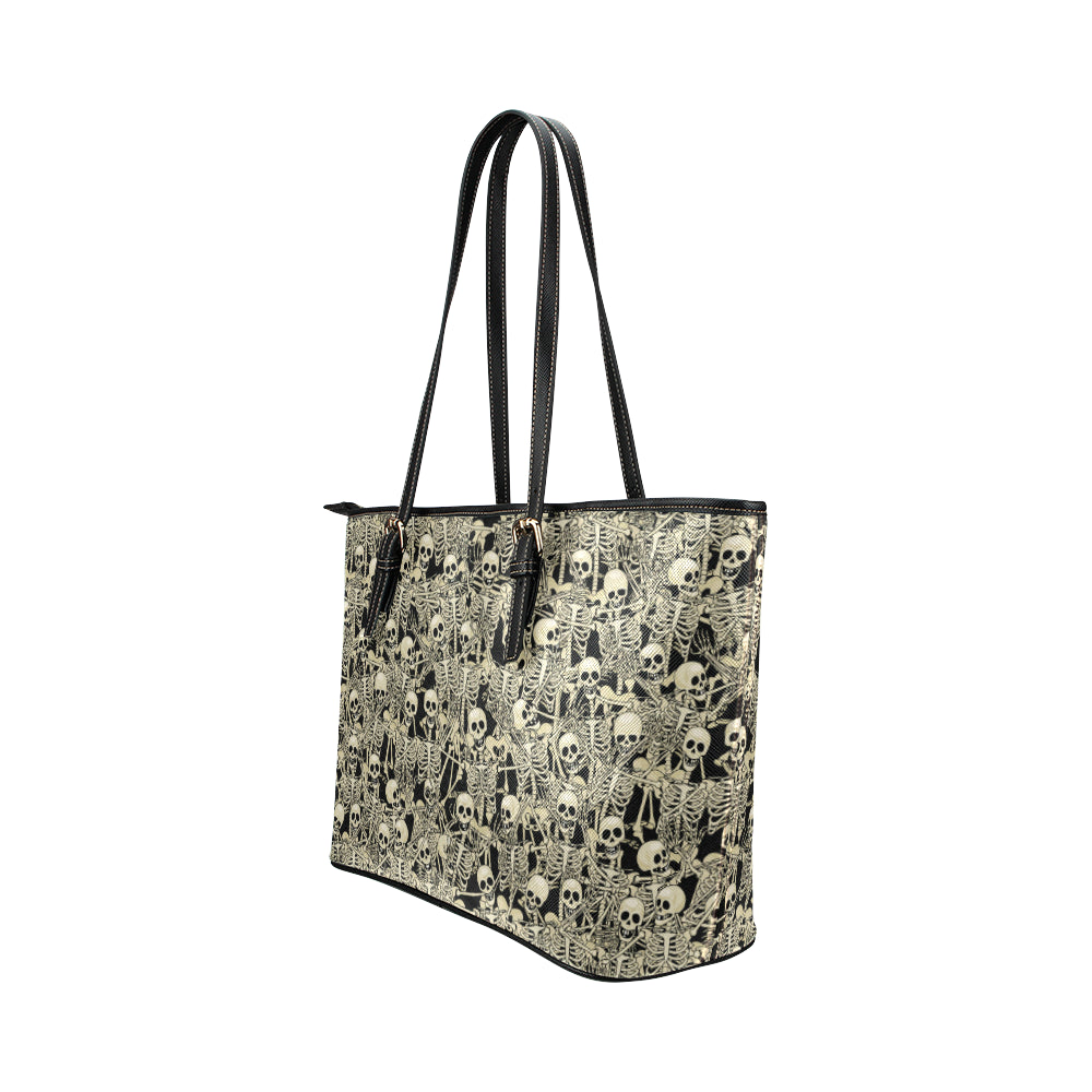 Skeleton Design Print Leather Tote Bag