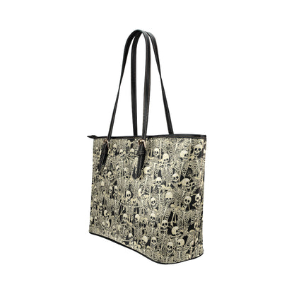 Skeleton Design Print Leather Tote Bag