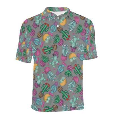 Cactus Colorful Print Pattern Men Polo Shirt