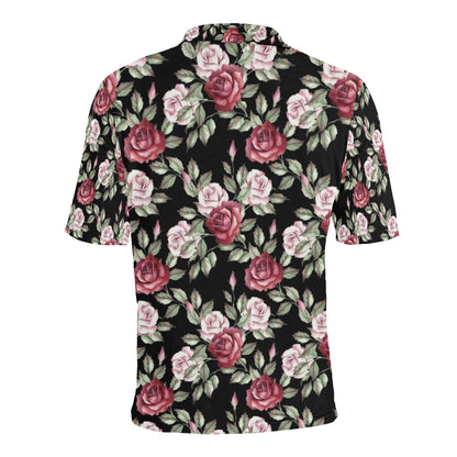 Rose Red Pink Pattern Print Design RO03 Men Polo Shirt
