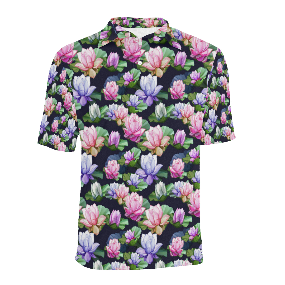 Lotus Flower Print Design Men Polo Shirt