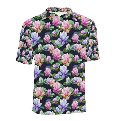 Lotus Flower Print Design Men Polo Shirt
