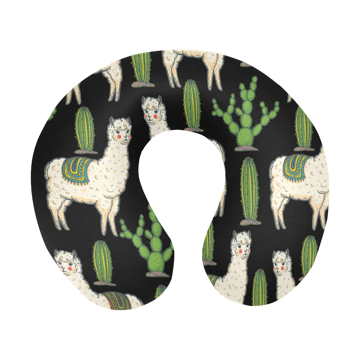 Llama Cactus Pattern Print Design 011 U-Shaped Travel Neck Pillow