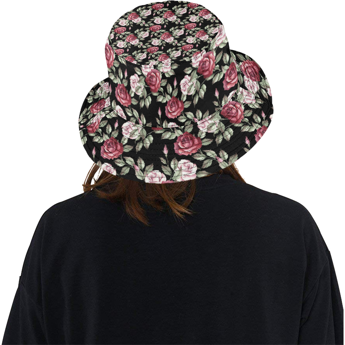 Rose Red Pink Pattern Print Design RO03 Unisex Bucket Hat