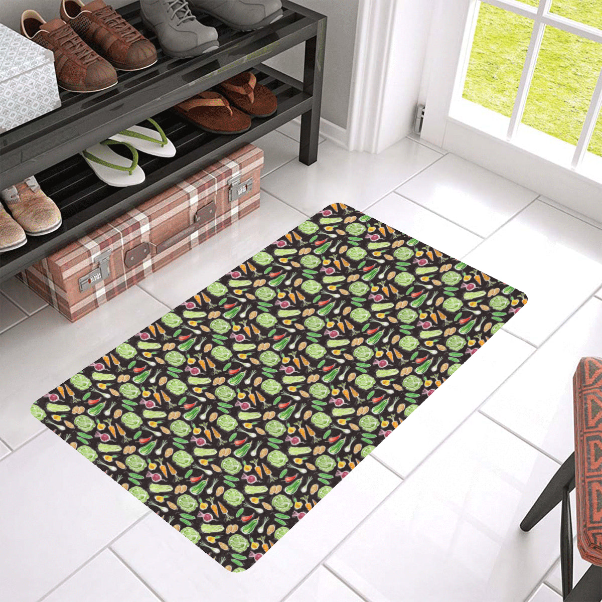 Vegan Draw Themed Design Print Rubber Doormat
