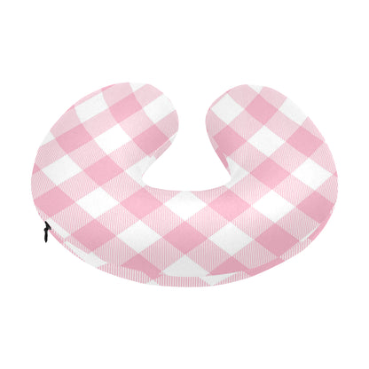 Gingham Pink Pattern Print Design 02 U-Shaped Travel Neck Pillow