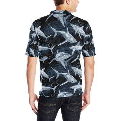 Shark Print Pattern Men Polo Shirt