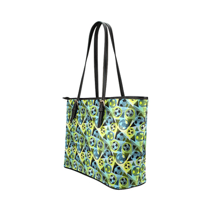 Soccer Ball Themed Print Design Leather Tote Bag