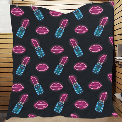 Lipstick Color Neon Pattern Print Design 03 Premium Quilt