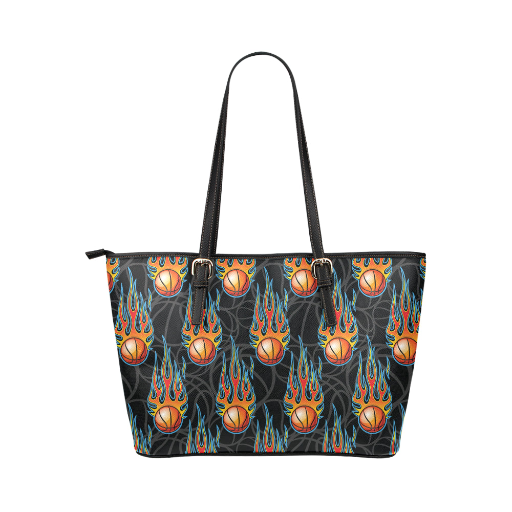 Basketball Fire Print Pattern Leather Tote Bag