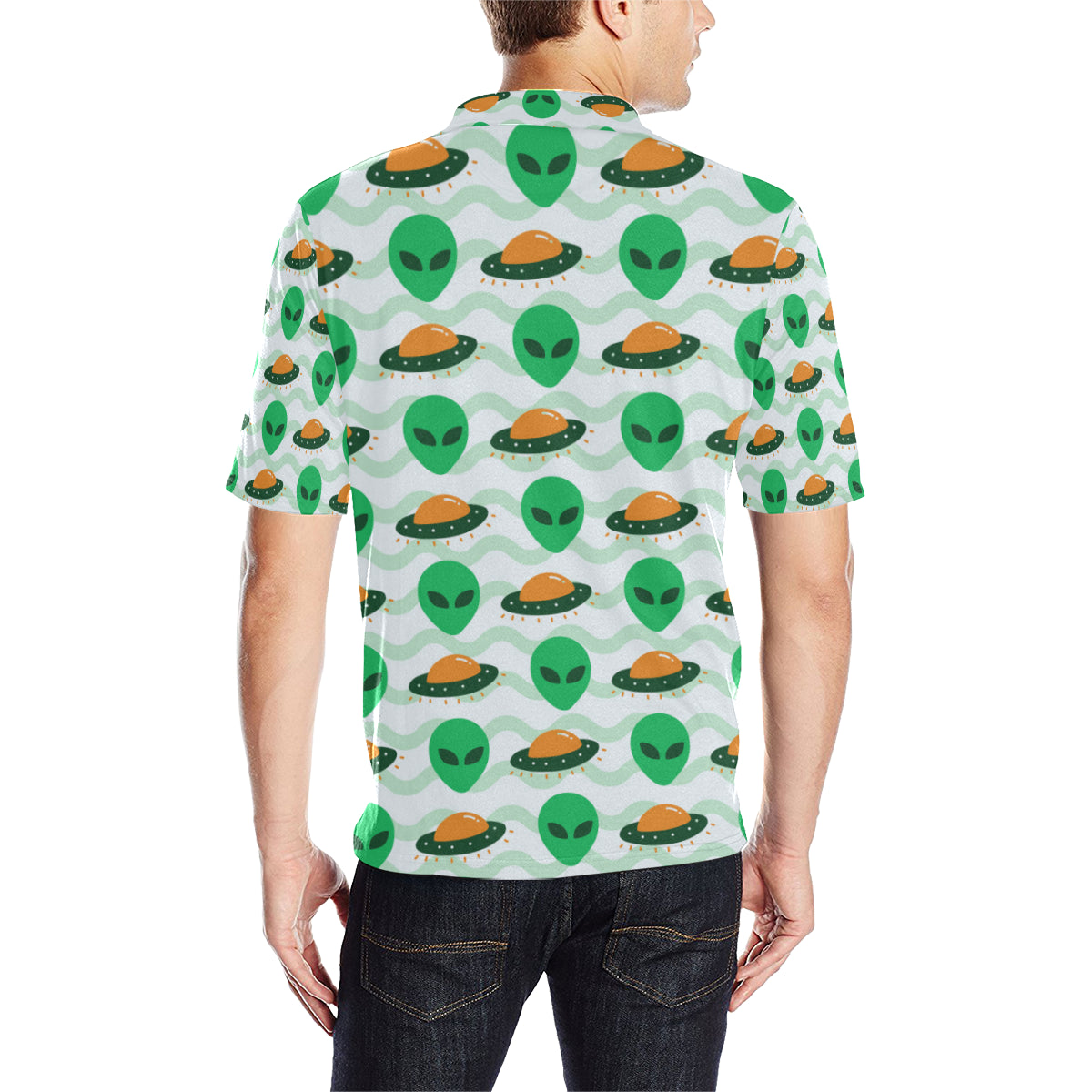 Alien UFO Pattern Print Design 04 Men Polo Shirt