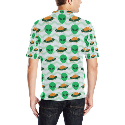 Alien UFO Pattern Print Design 04 Men Polo Shirt