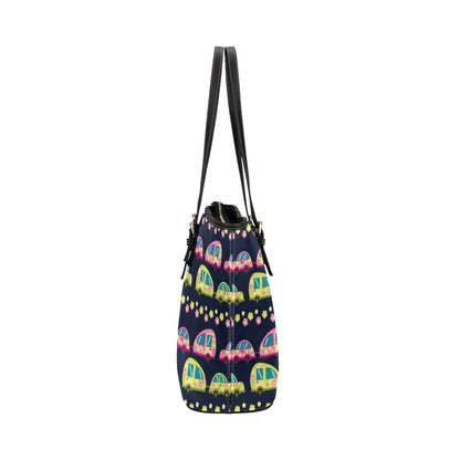 Camper Cute Camping Design No 3 Print Leather Tote Bag