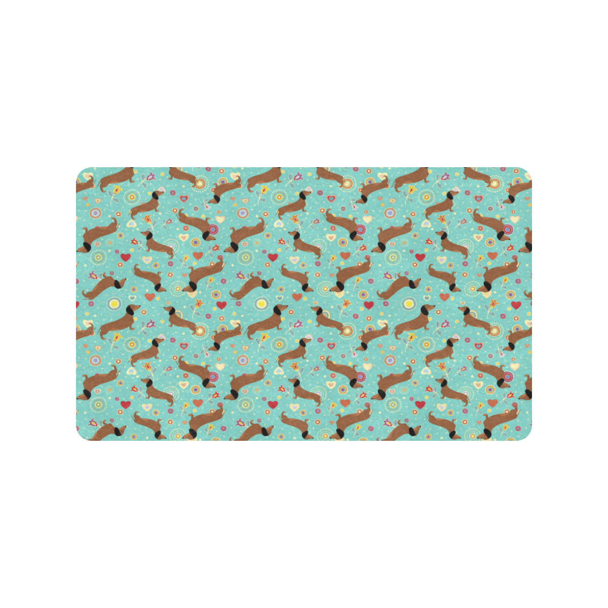 Dachshund with Floral Print Pattern Rubber Doormat