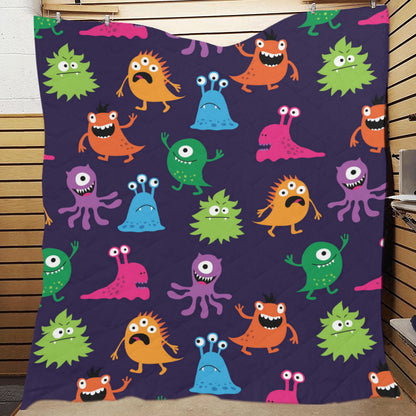 Monster Cartoon Pattern Print Design 02 Premium Quilt