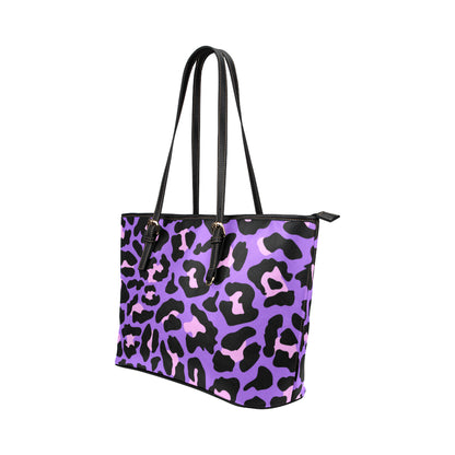 Cheetah Purple Neon Print Pattern Leather Tote Bag