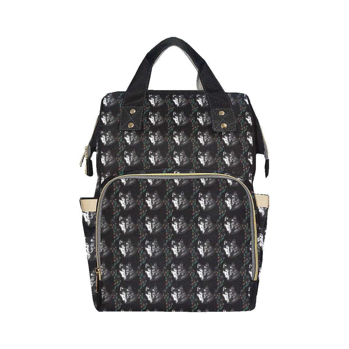 Wolf Black Dream Catcher Design Print Diaper Bag Backpack