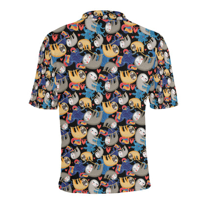 Sloth Cartoon Design Themed Print Men Polo Shirt