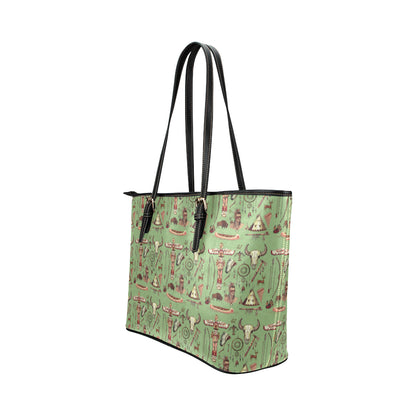 Native Indian Themed Design Print Leather Tote Bag