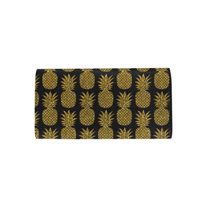 Gold Pineapple Pattern Print Design PP011 Women's Trifold Wallet