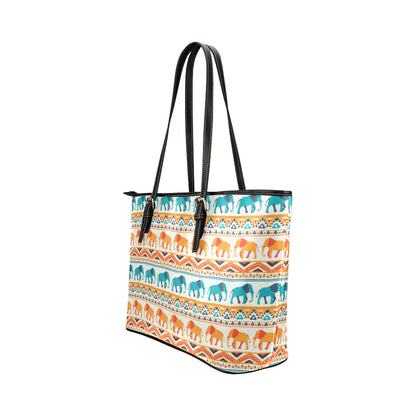 Elephant Aztec Ethnic Print Pattern Leather Tote Bag